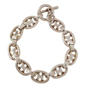 Hermes Oval H Logo Chain Bracelet Ag925 Silver